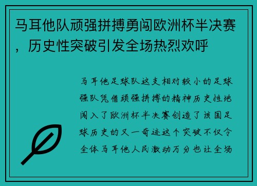 马耳他队顽强拼搏勇闯欧洲杯半决赛，历史性突破引发全场热烈欢呼